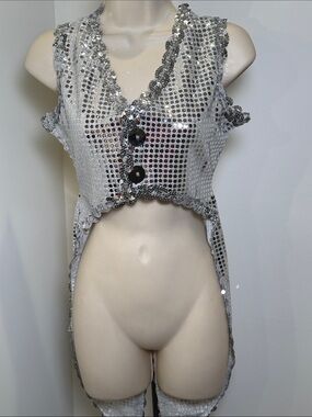 NEW! Curtain Call Costumes Silver Sequin  Vest with Long Back Panels